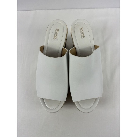 Michael Kors Platform Wedge Slides White 10 M Espadrille Raffia - Picture 2 of 11